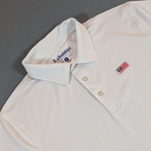 Chubbies Mens Polo Shirt White Short Sleeve American Flag Patch Size Medium